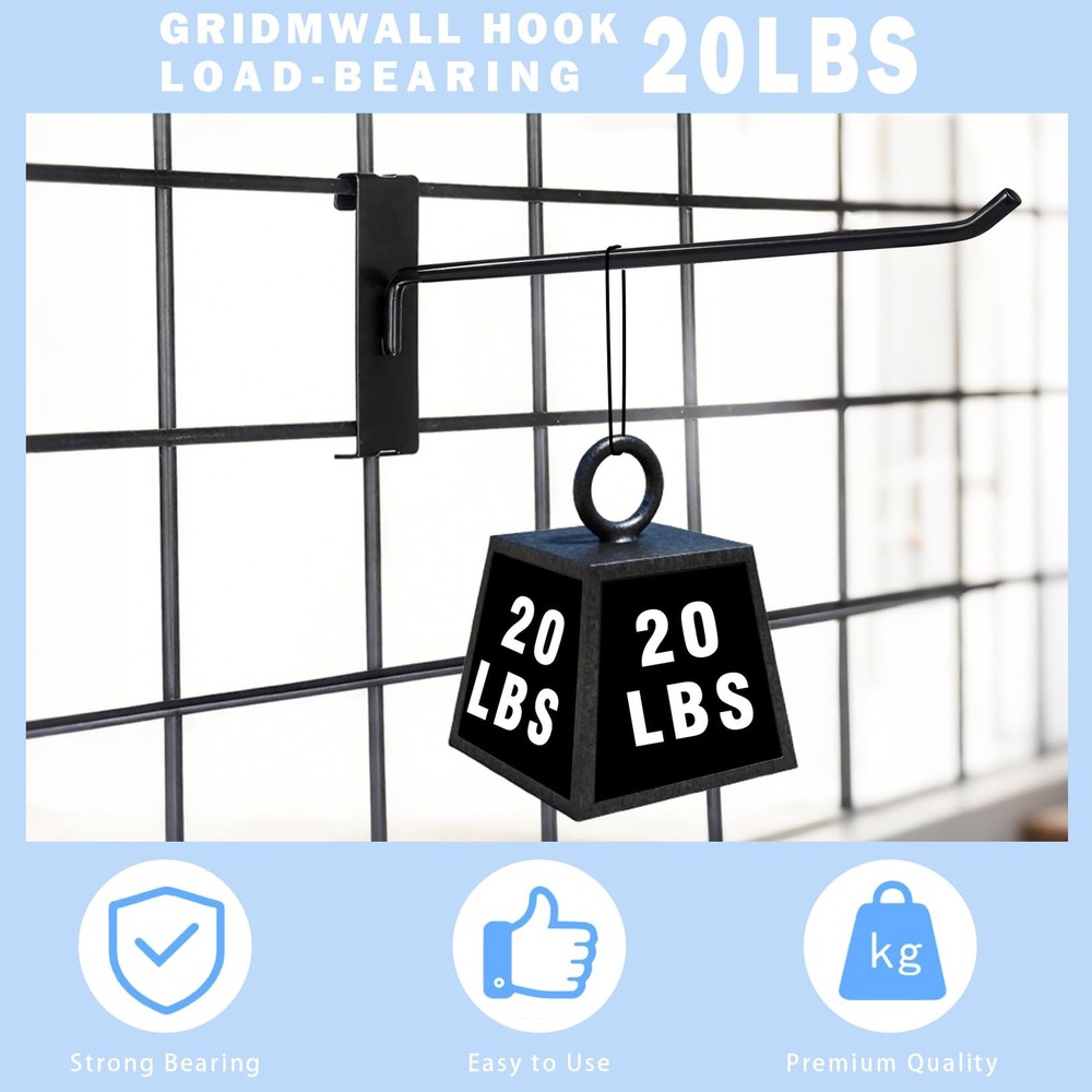 32 PCS Gridwall Hooks 8 Inch Heavy Duty Black Display Hooks For Wall Panel
