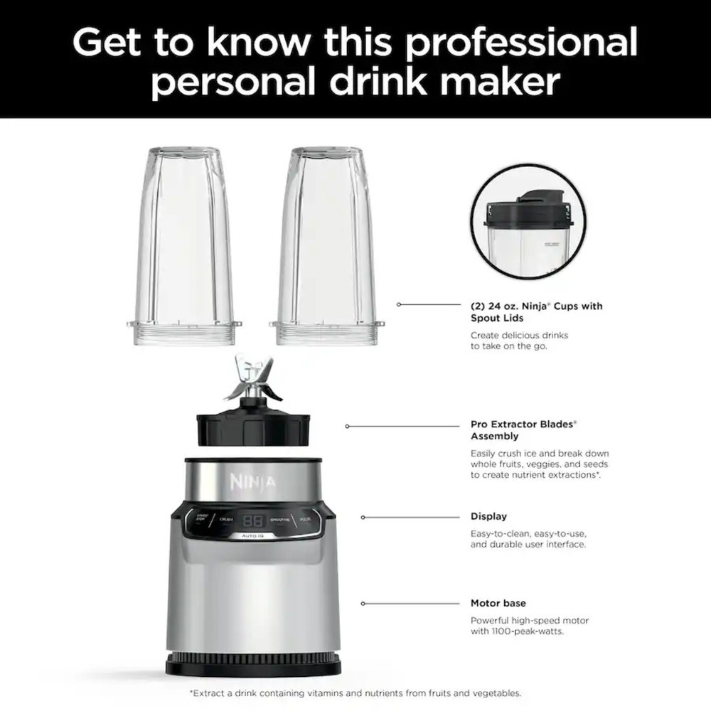 Ninja - Nutri-Blender Pro Personal Blender with Auto-iQ - Cloud Silver