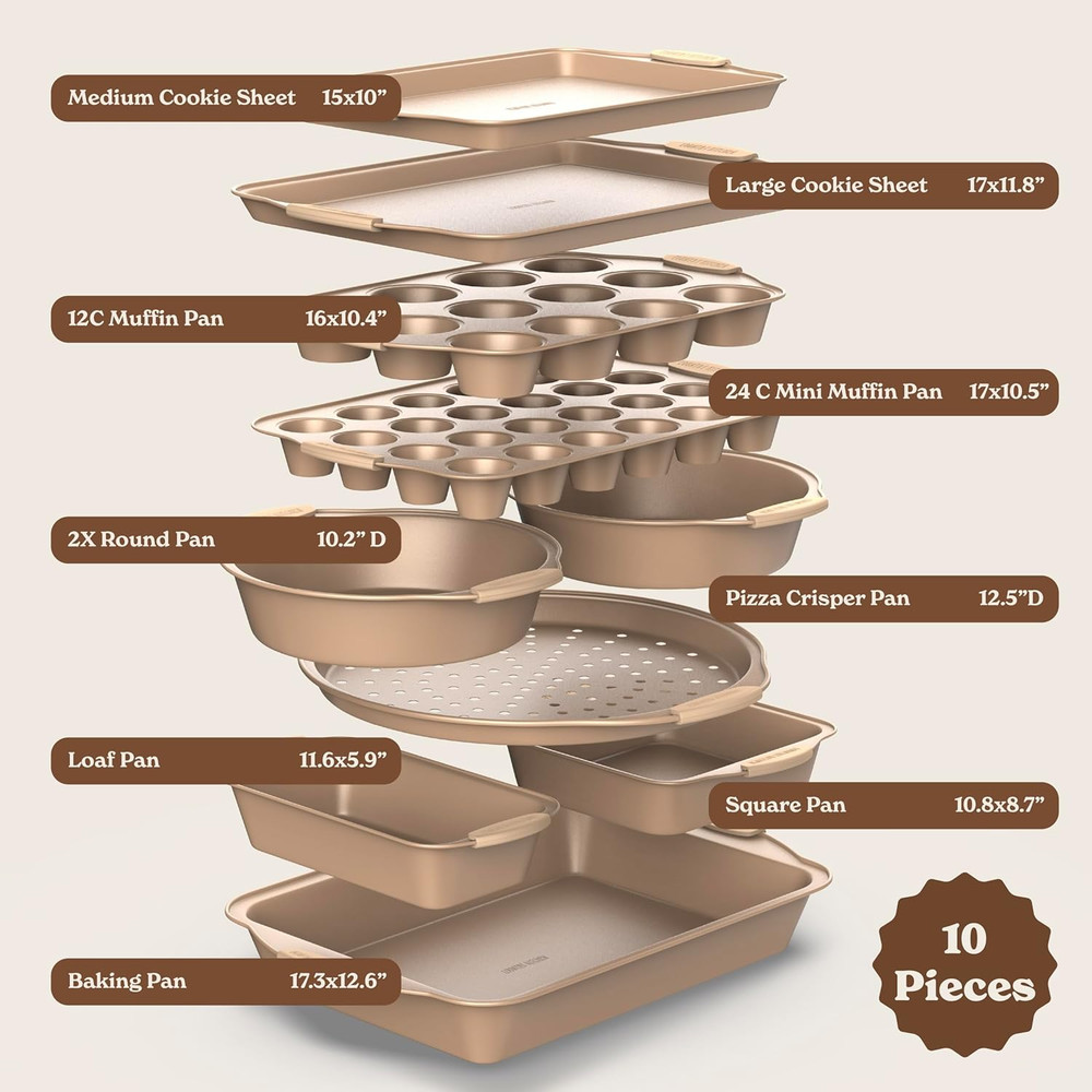 Nonstick Stackable Bakeware Set - Heavy Duty, Durable, Easy Release Baking Set,