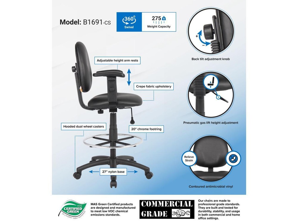 BOSS Office Products B1691-CS Drafting Stools