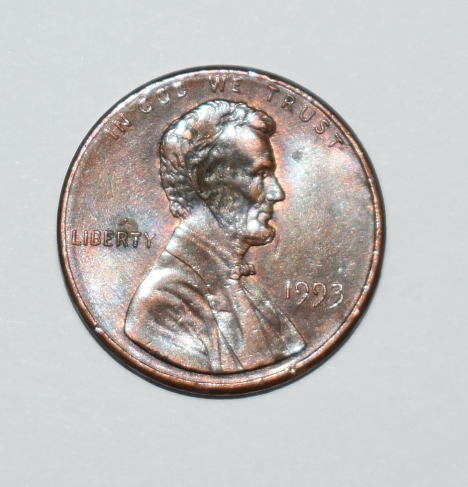 1993 Lincoln Penny No Mint Mark Strike Through AM Error Multi Errored