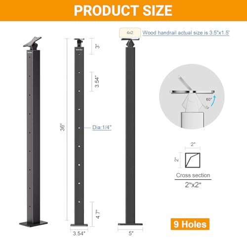 2 Pack 36inch Cable Railing Post Adjustable Angle Cable 36 inch Black End Post