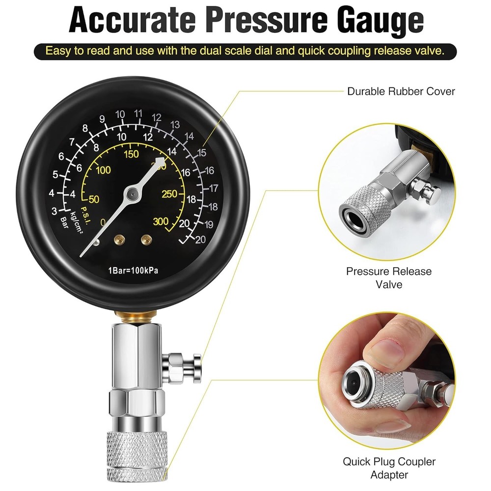 Versatile 9-Piece Automotive Testing Kit: Compression Gauge & Spark Plug Tester