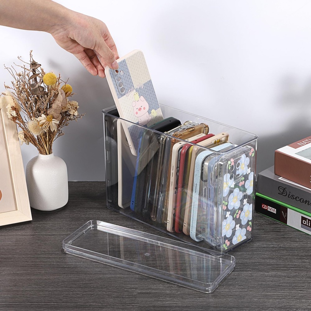 Clear Phone Case Organizer Stackable Storage Box with Lid for Cell Phone Case...