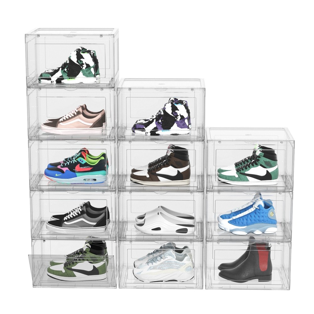 Kekow 12-Packs X-Large Shoe Storage Box Clear Plastic Stackable Shoe Organizer