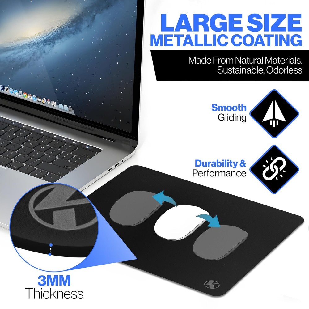 Metallic Coated Hard Surface Mouse Pad (L) - High Performance - Strong and Du...