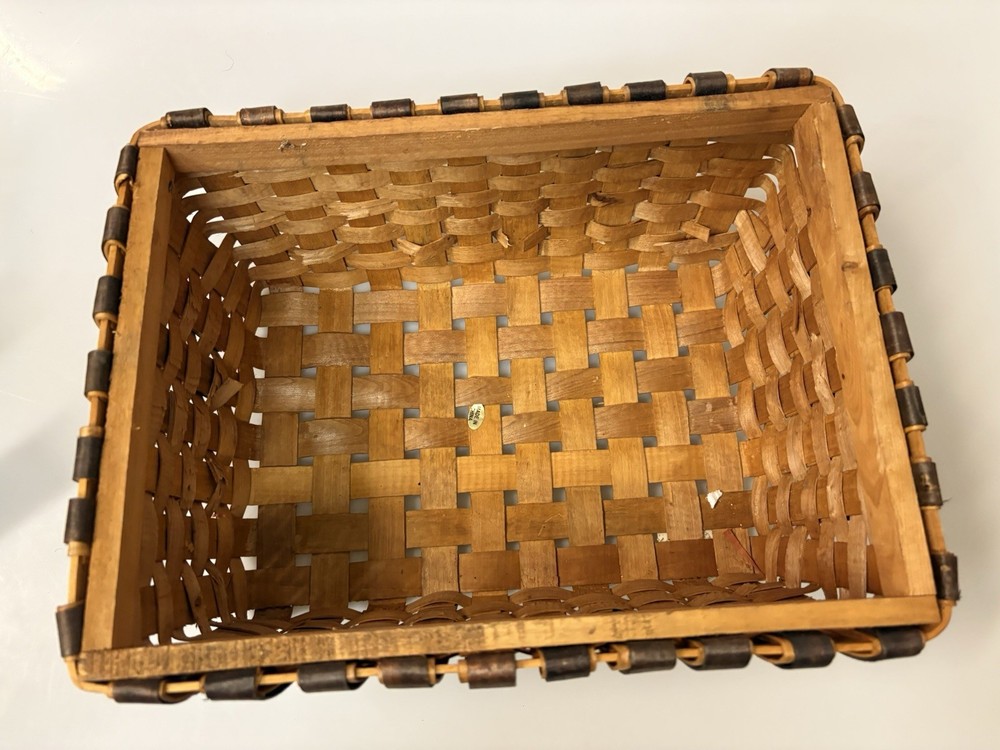 Vintage Woven Wood Sewing Basket Rectangular Craft Storage Organizer