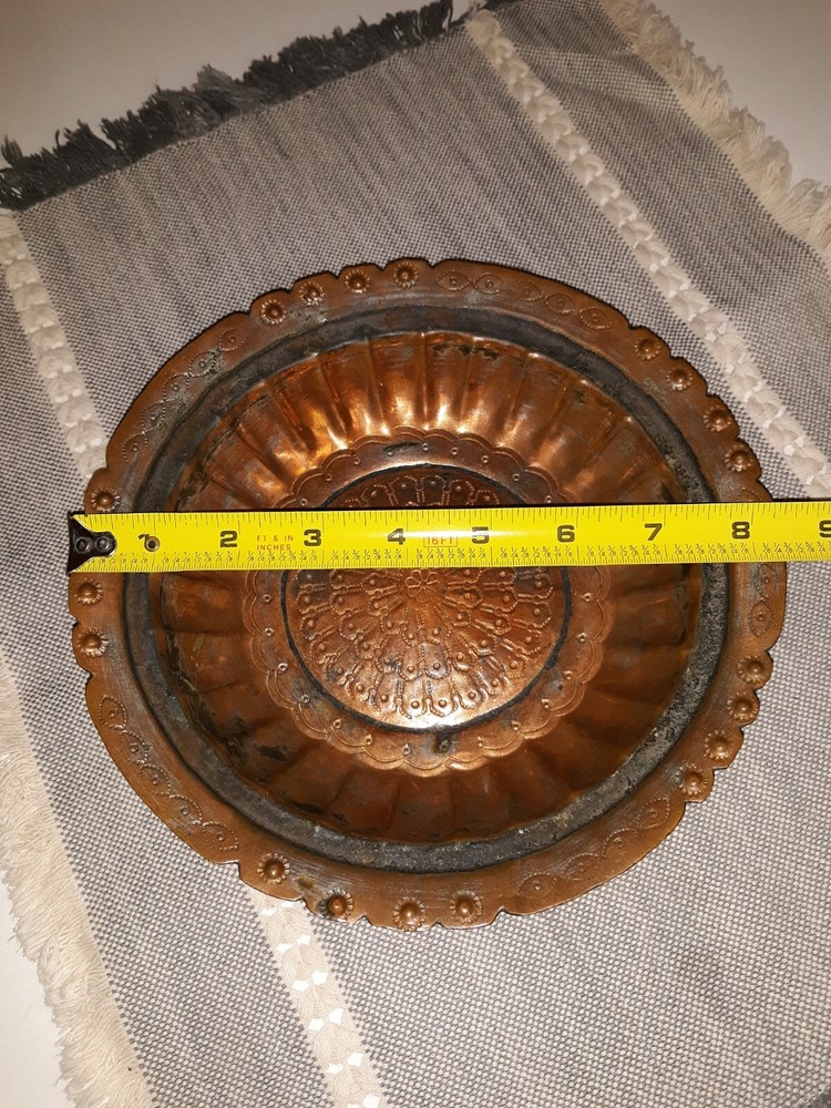 Antique Copper & Tin Hammered Ethnic Rustic Bowl, 8 1/2"