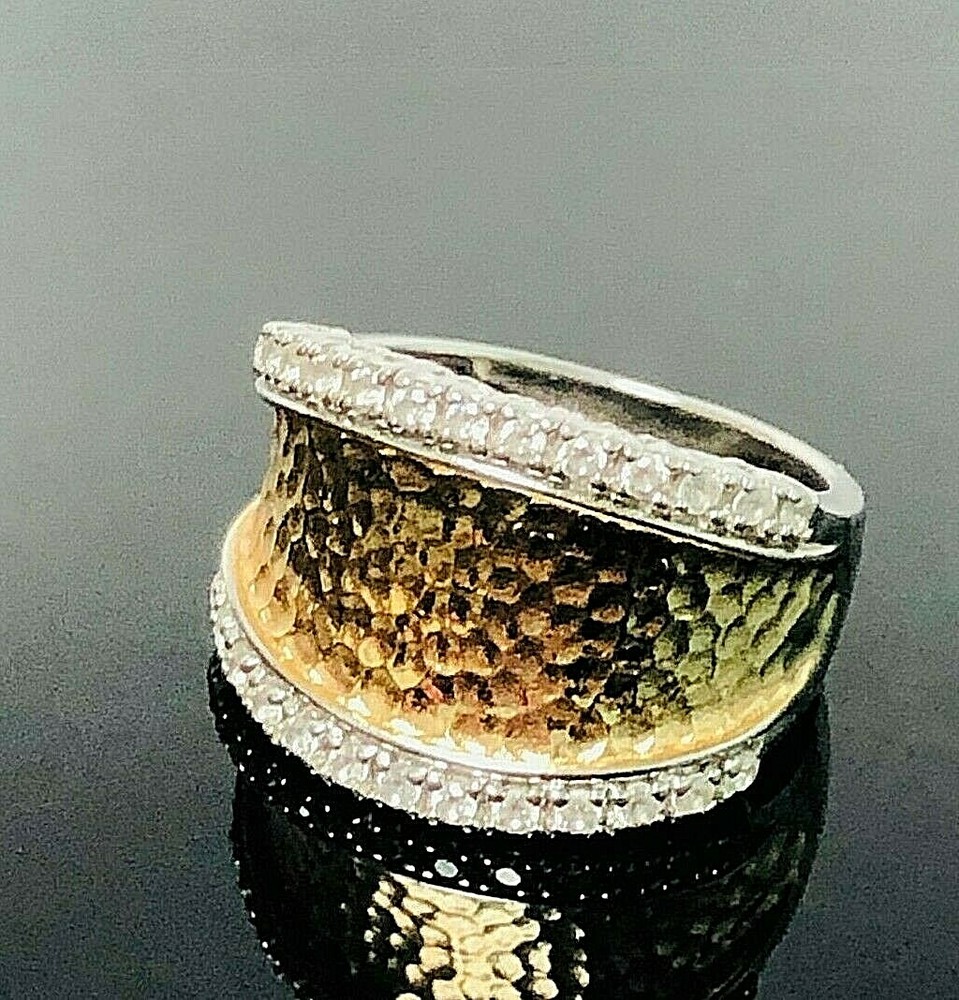 ESPO GOLD PLATED HAMMERED CZ STERLING SILVER RING 7