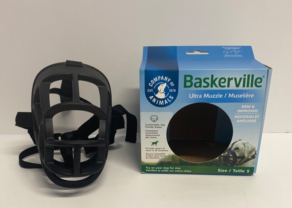 Baskerville Ultra Dog Muzzle Size 5 Black Adjustable Basket Muzzle Large Dogs