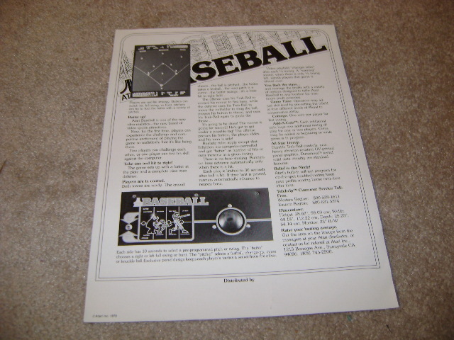BASEBALL video flyer ATARI