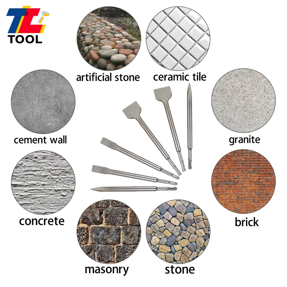 6-Pcs Concrete Drill Bit Set Rotary Hammer Bits Chisel With Point Chisel