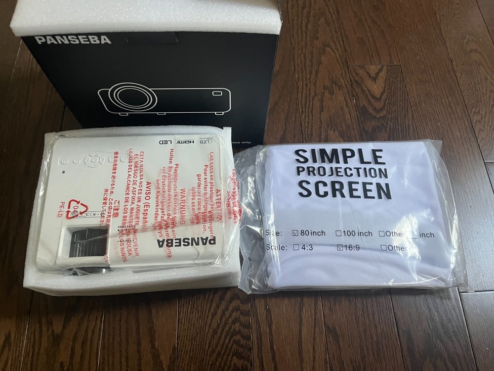 PANSEBA Projector with Projector Screen and HDMI cable NEW