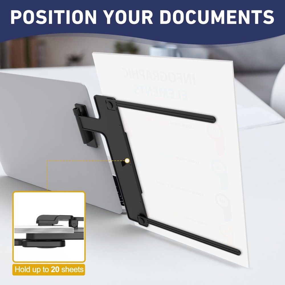 Monitor Mount Document Clip, Document Holder for Typing Clips to Laptops & Mo...