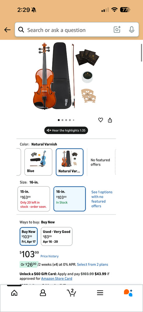 Used Cecilio 16” 1/2 Viola