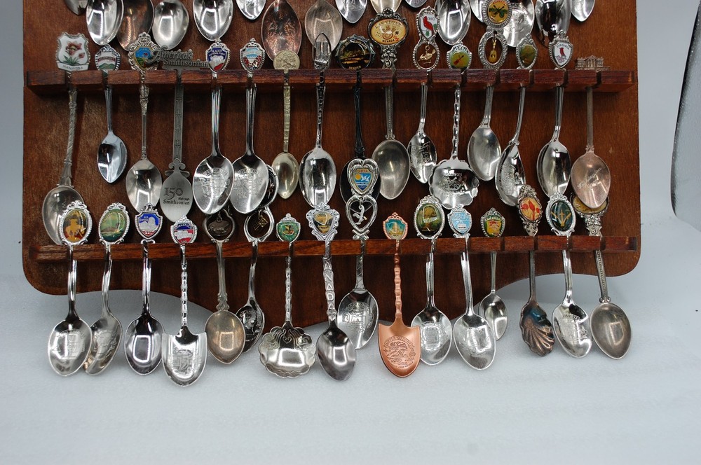 SOUVENIR SPOONS (60) ON RACK VINTAGE