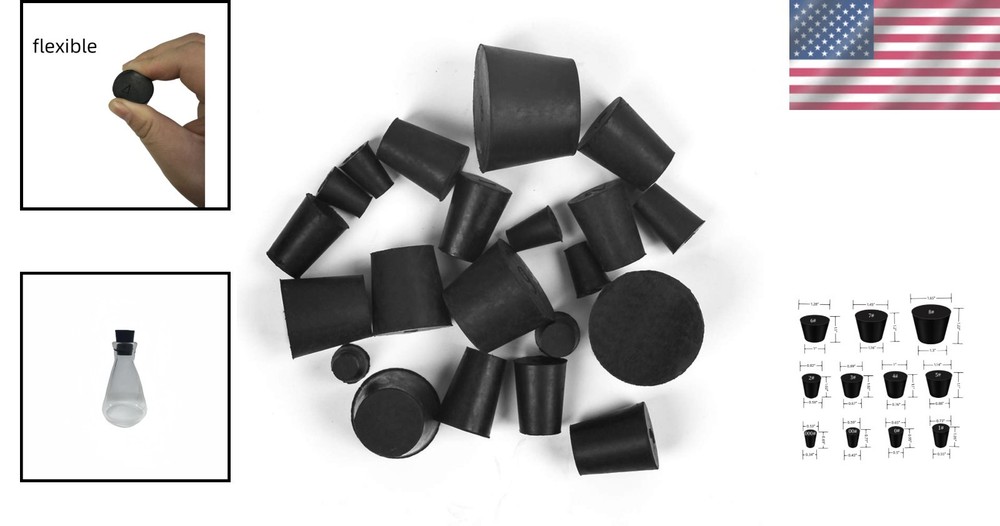 21 Solid Natural Rubber Stoppers - Leak-Proof Assortment for All Applications