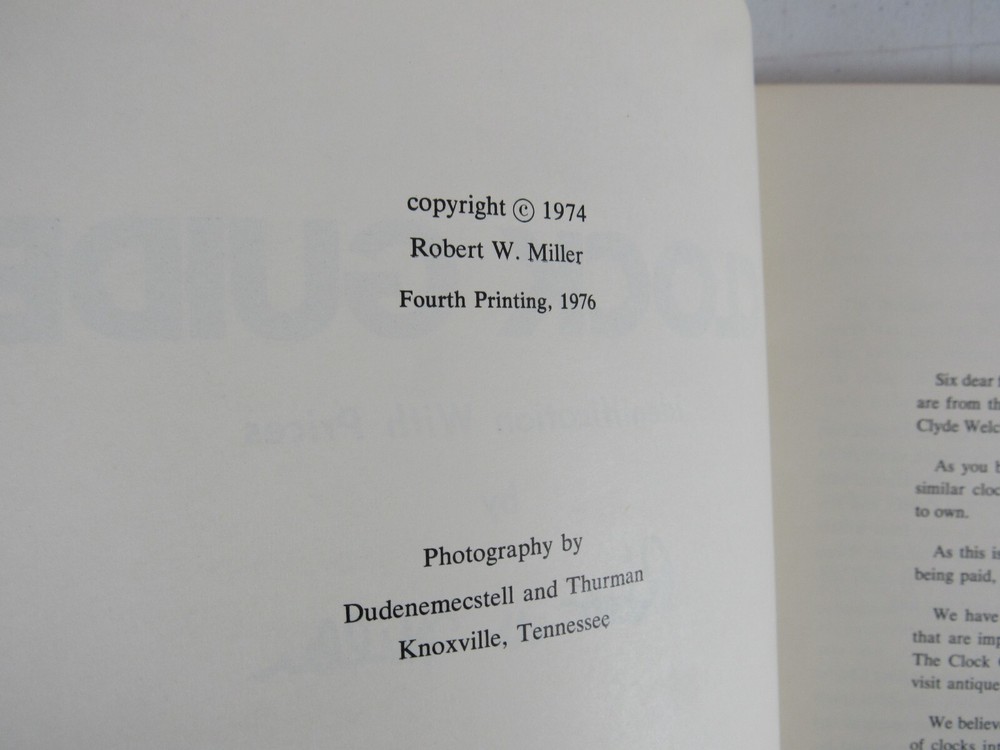 Clock Guide Identification With Prices 1976 Robert W Miller Book WT3