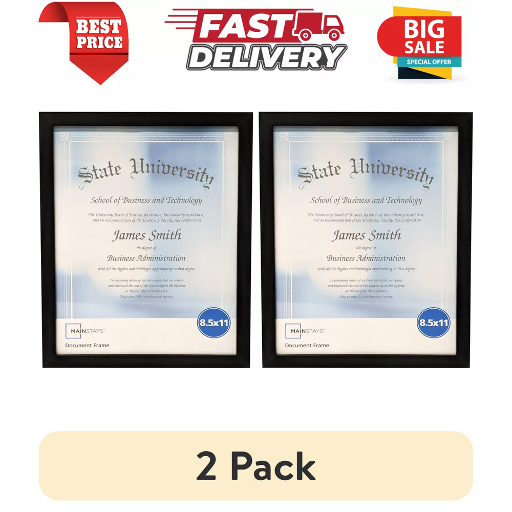 (2 Pack) 8.5x11 Document Picture Frame Certificate Wall Home Office Decor, Black