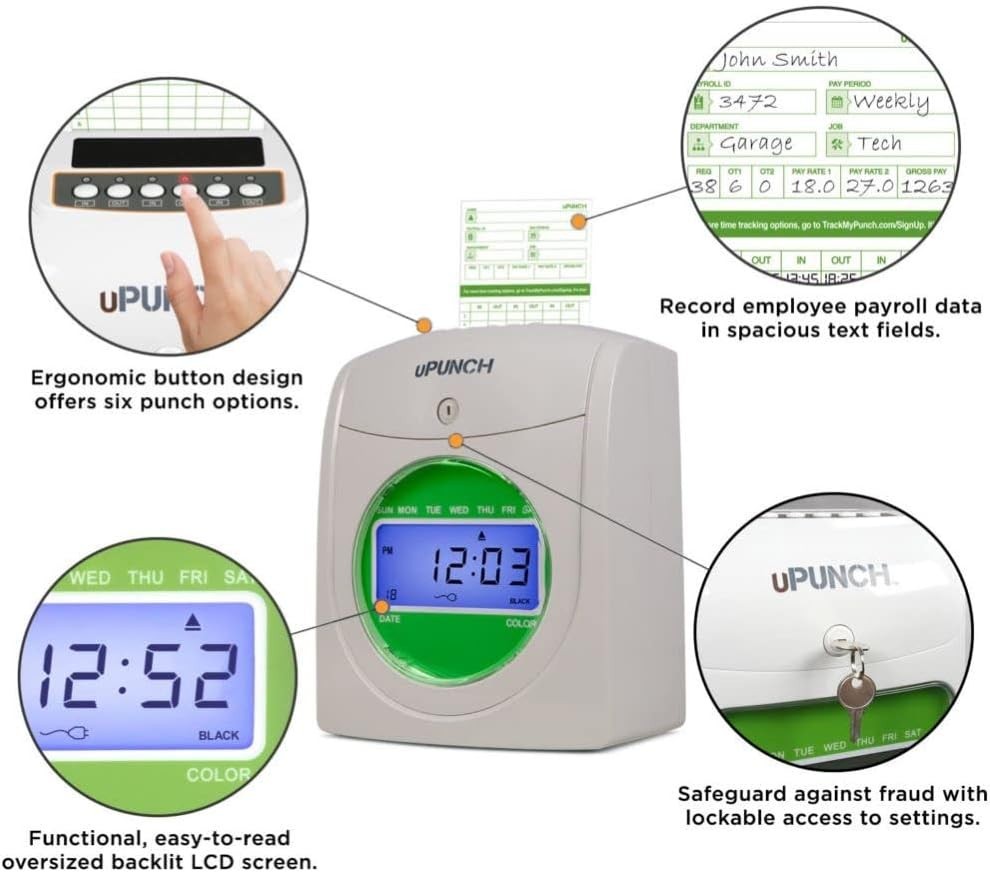 Starter Time Clock Bundle with 100 Time Cards Rack Ribbon Small Business