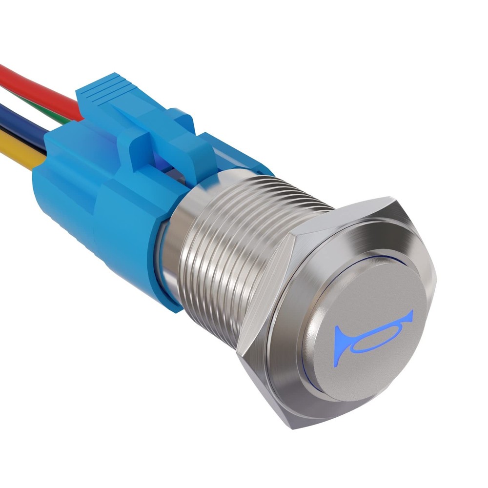 16mm 12V Momentary Speaker Horn Push Button Toggle Blue/Silver Shell 16MM