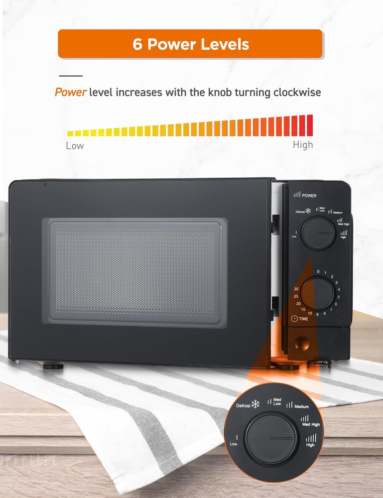 0.6 Cu. Ft. Countertop Microwave Oven, Mechanical Dial Controls, 700W, Pull H...