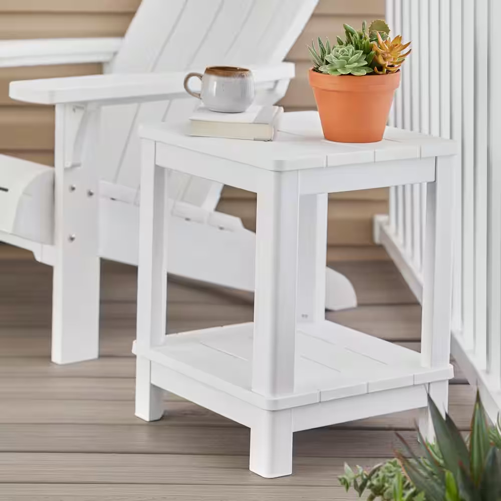 Deluxe 20 In. Resin White Square Patio Side Table with Storage