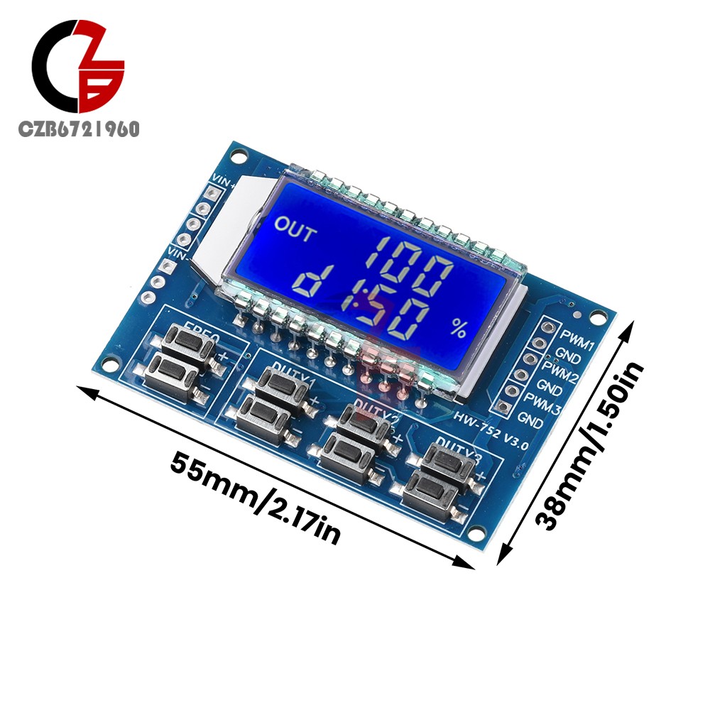 3-Channel Signal Generator PWM Pulse Wave Frequency Duty Cycle Adjustable Module