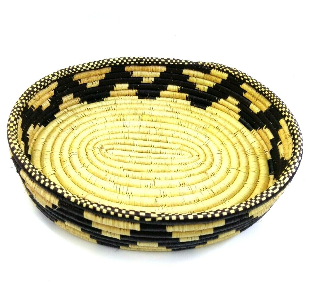 Coil Woven Storage Basket Geometric Pattern Oval