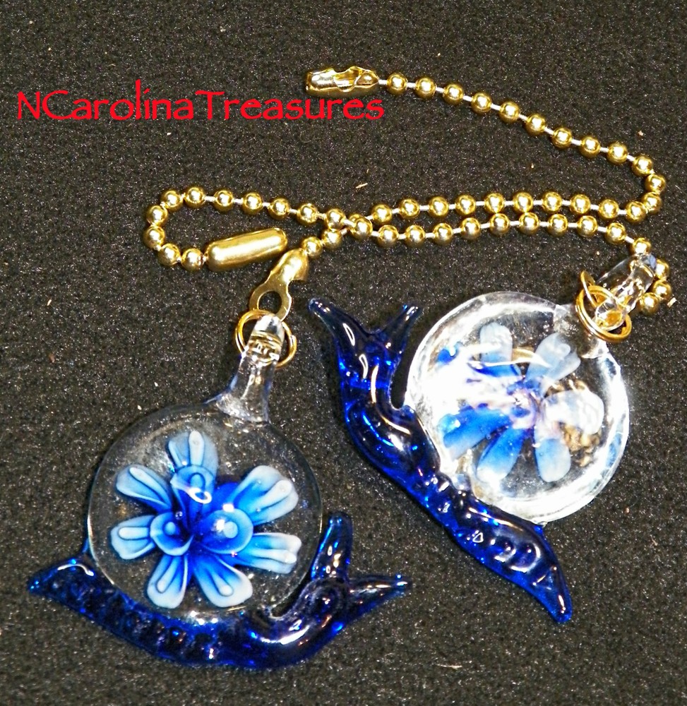 BLUE SNAIL SNAILS FLORAL BURST GLASS CEILING FAN LIGHT SWITCH PULL PULLS LG PR