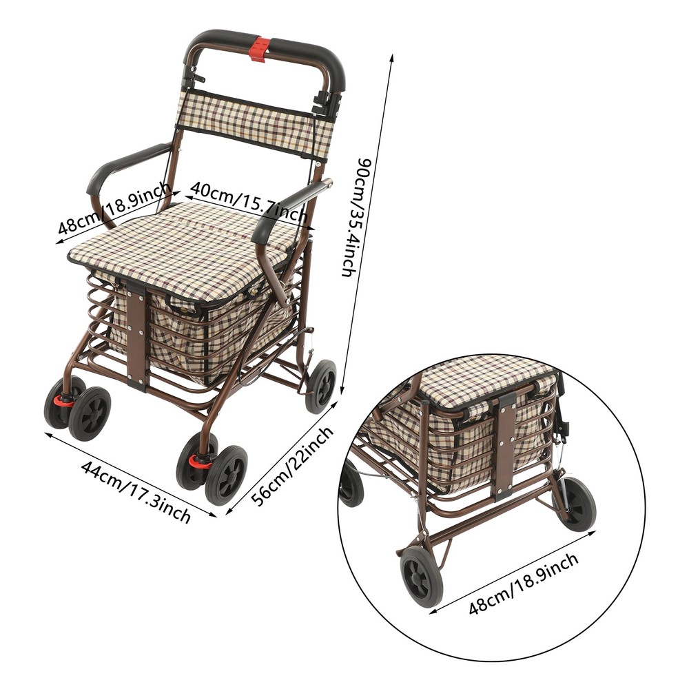 Foldable Rollator Walker with Seat, 330 lbs Capacity, Padded Seat & Backrest