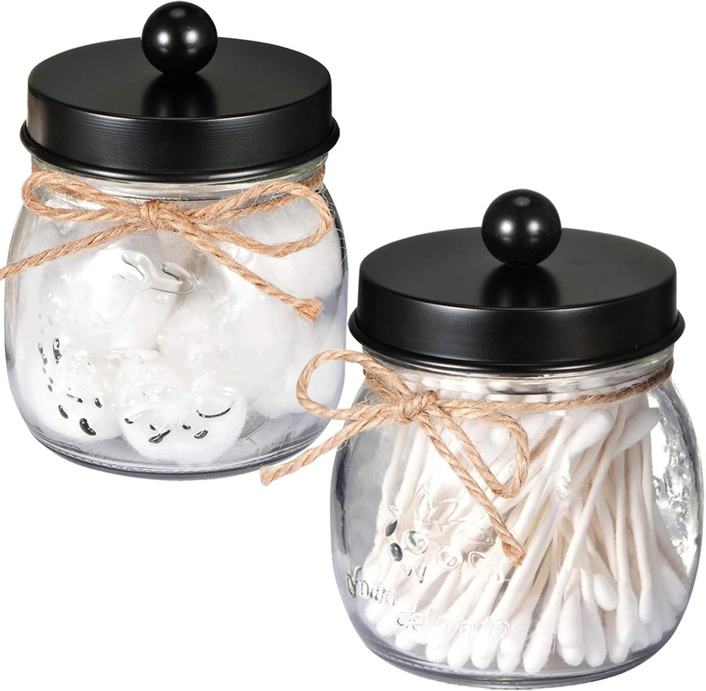 SheeChung 2 Pack Qtip Holders, Black Bathroom Decor, Cotton 2 Pack,