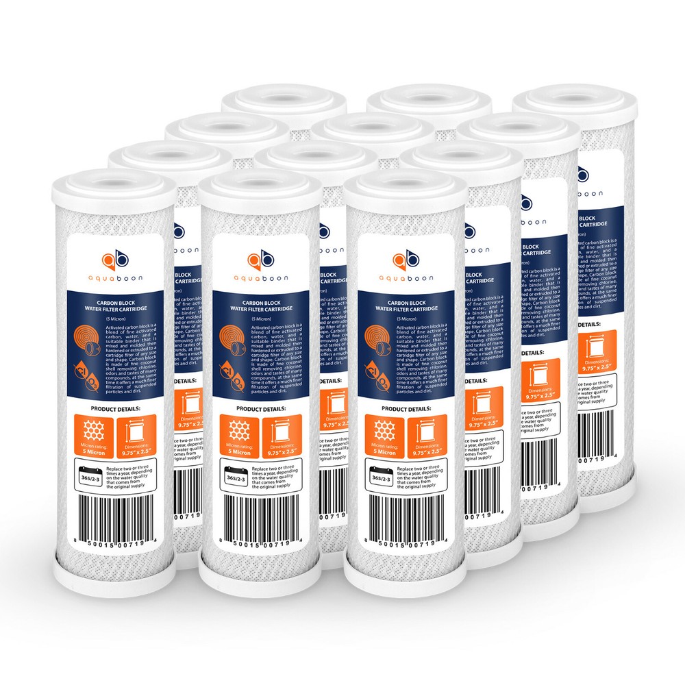 12-Pack of 5µm Carbon Block Coconut Shell Water Filter Cartridge 10" by Aquaboon