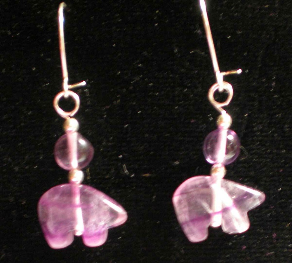 Fluorite Bear Totem with Amethyst Earrings e155