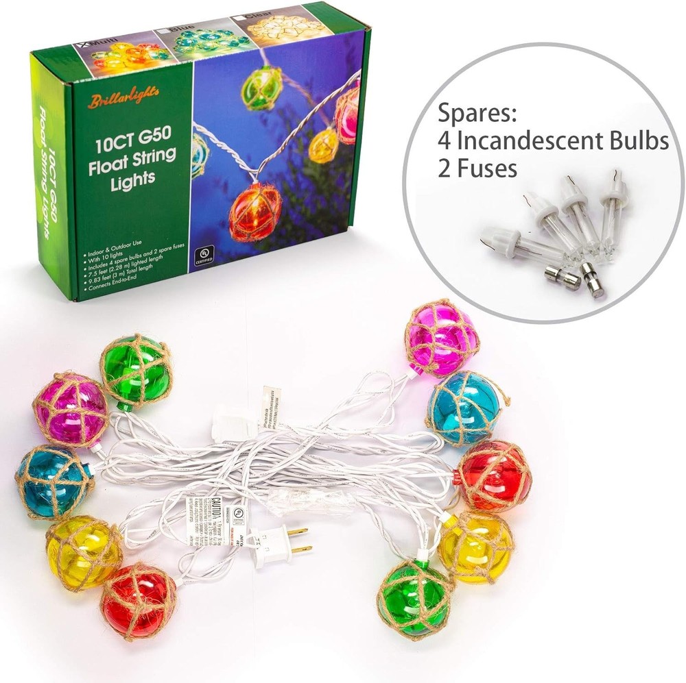 Nautical Fishing Float String Lights Set, 10 Multicolor Waterproof Decor