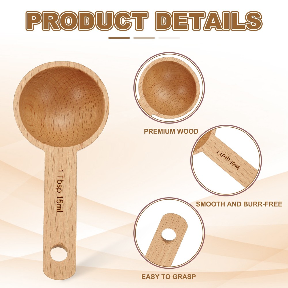 4pcs Coffee Spoons, 15ml Wooden Table Spoons Tea Measure Scoops Brown