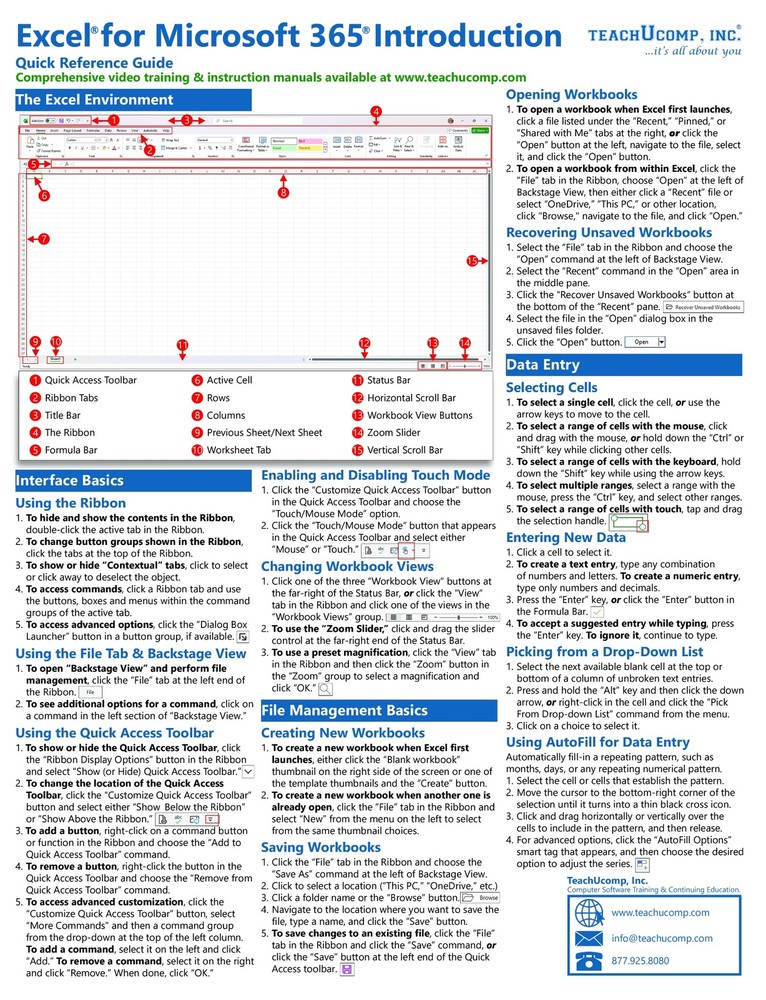 Excel for Microsoft 365 Training Guide Quick Reference Guide Cheat Sheet