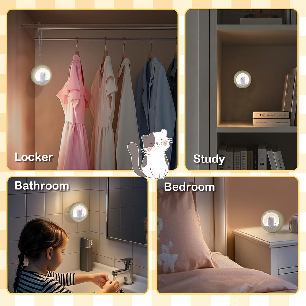 Cat Motion Sensor Light, Rechargeable Motion Activated Night Light LED Warm Whit