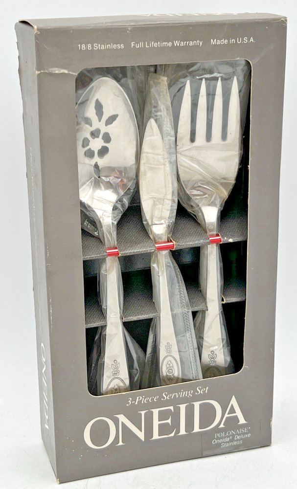 ONEDIA POLONAISE 3 PC SERVING SET STAINLESS BUTTER KNIFE, SERVING FORK & SPOON