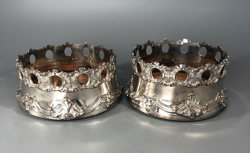 19th Century Silver Plated Wine Coasters FZX
