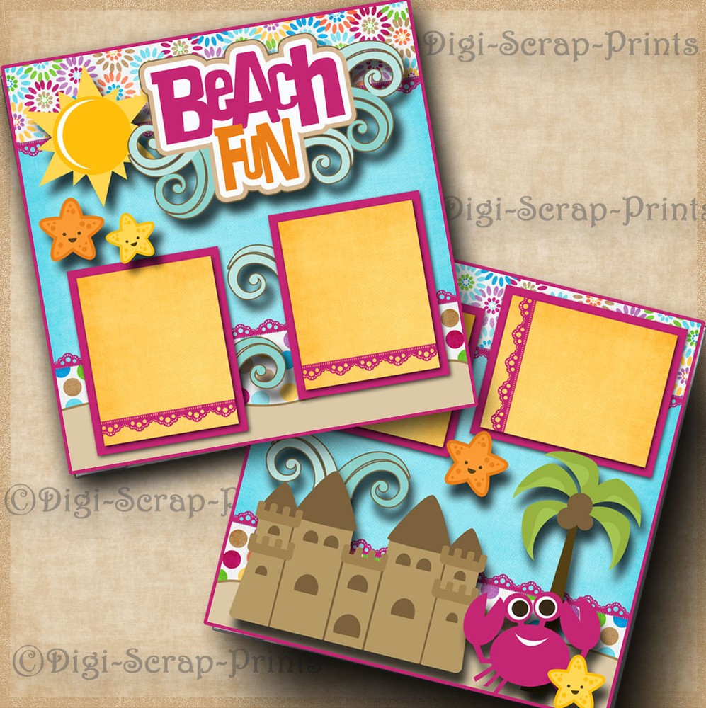 BEACH vacation 2 pre-made scrapbook pages layout paper piecing DIGISCRAP #A0090