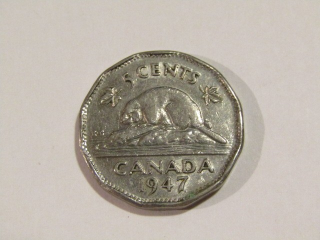 Canada 1947 5 Five Cents DOT Coin