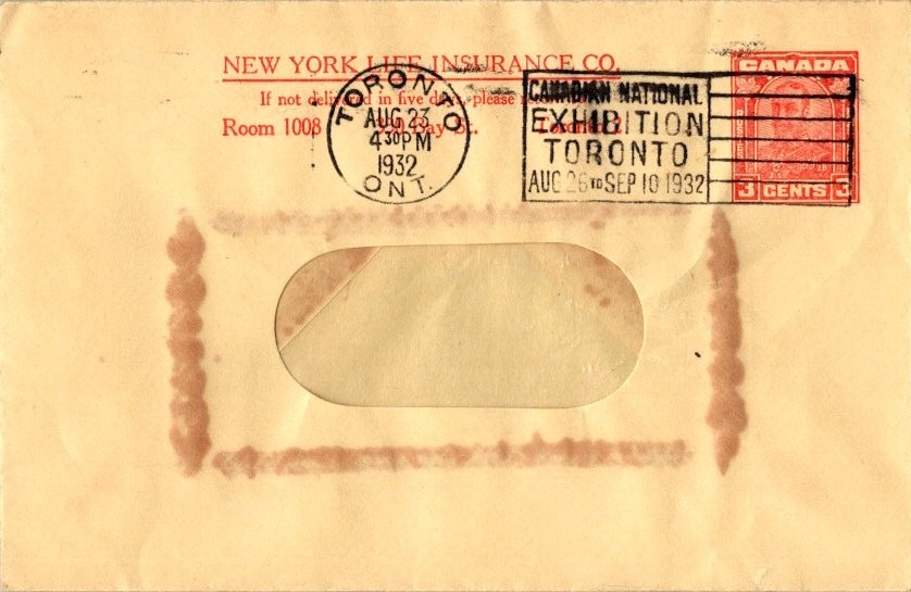 Canada 3c KGV Printed to Private Order Window Envelope Webb Type 521 1932 Toront