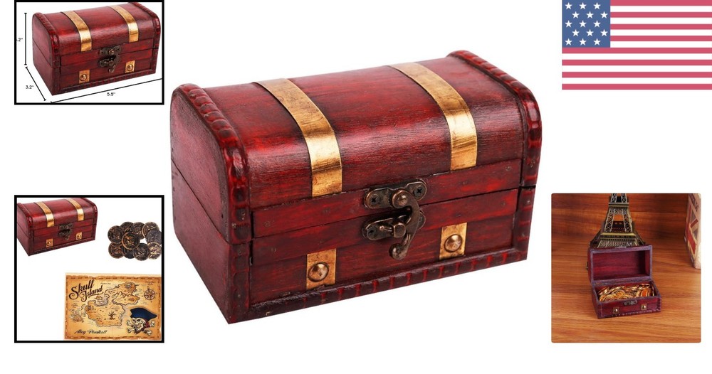 Vintage Pirate Treasure Box: Keepsake Chest for Kids, Includes Coins & Map