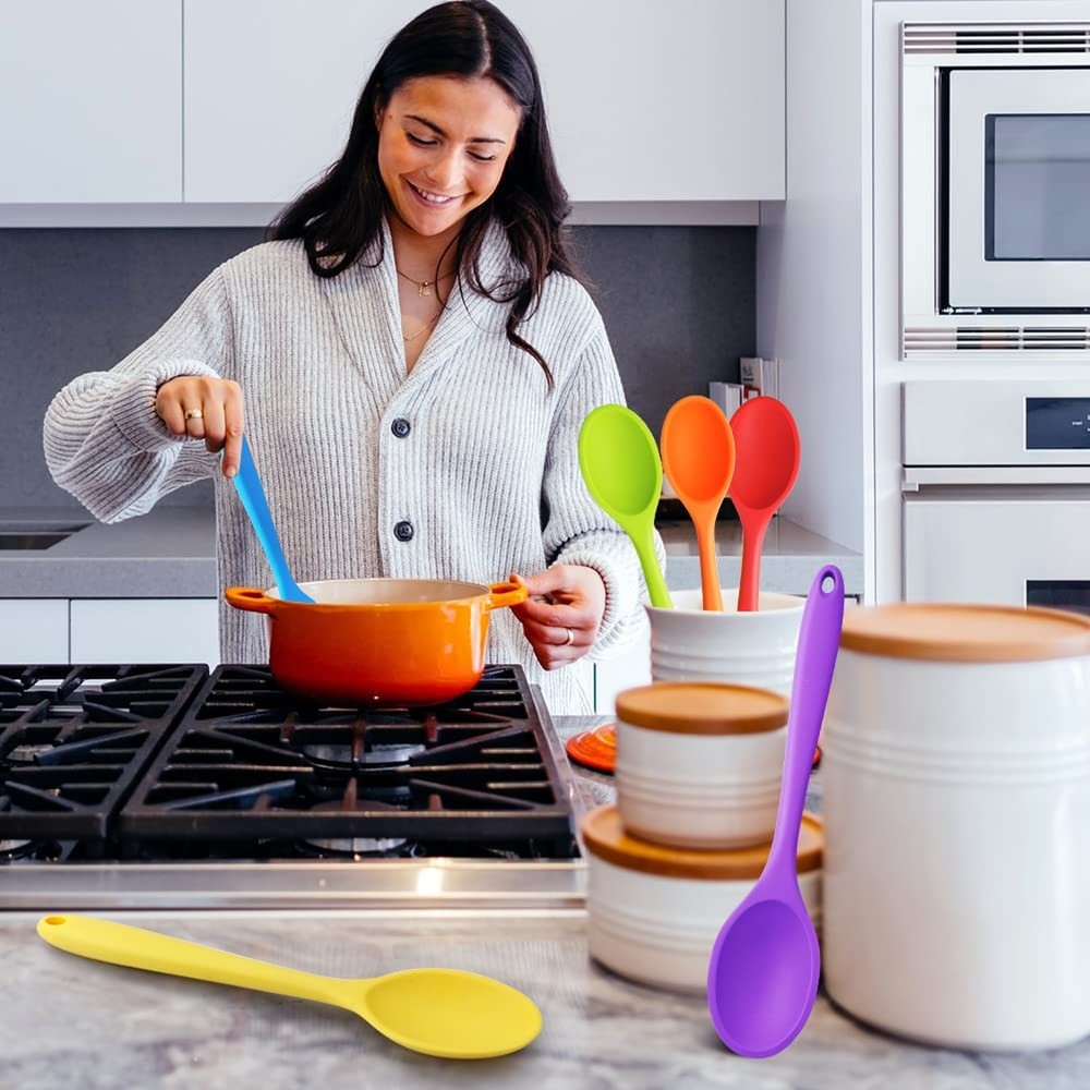 6 Pack 10.8'' Large Silicone Spoons, Heat Resistant Silicone Basting Spoons, ...