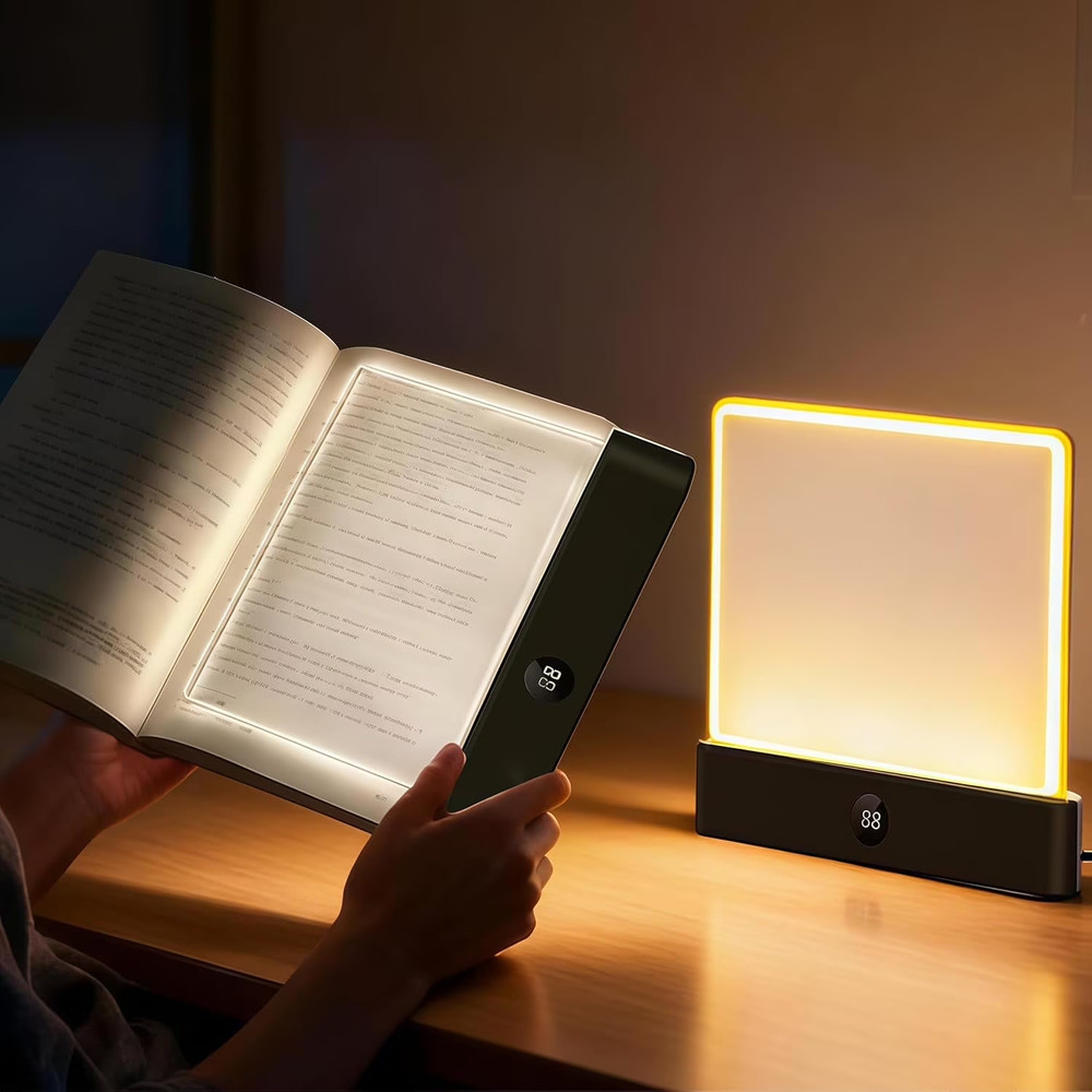 Book Light, Rechargeable Clear LED Flat Reading Light with 3 Colors  Timer...