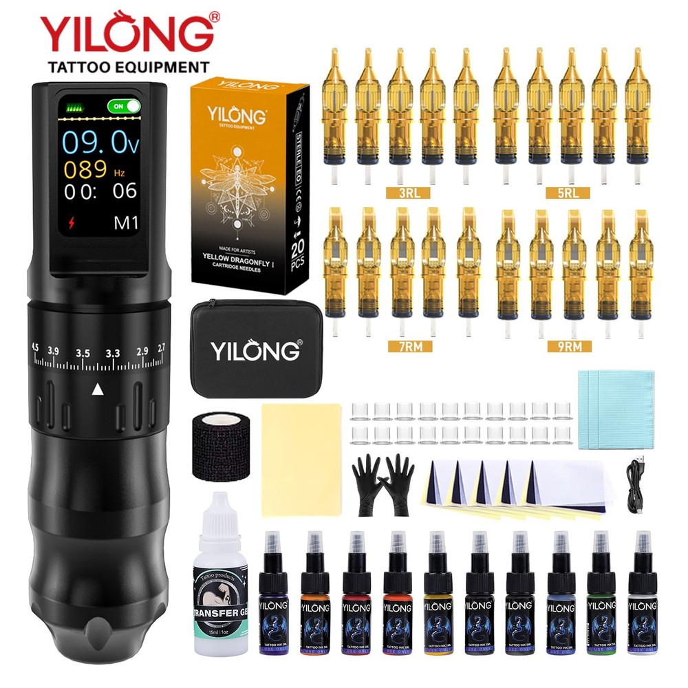 Complete Wireless Rotary Tattoo Pen 1200mAh Adjustable Power Stroke LED Display