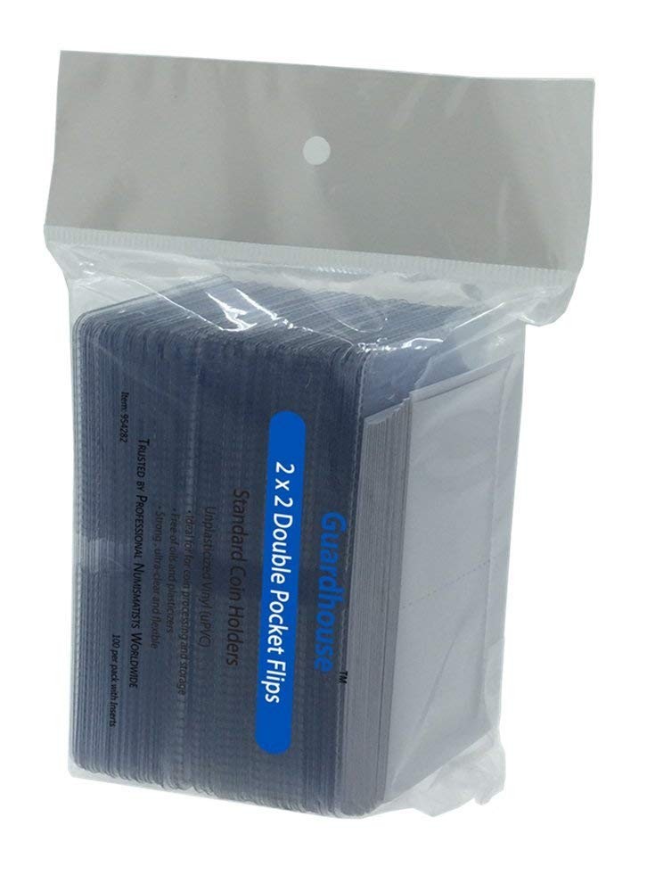 2 x 2 Double-Pocket Unplasticized Coin Flips 200 PCS With Paper Inserts Clear