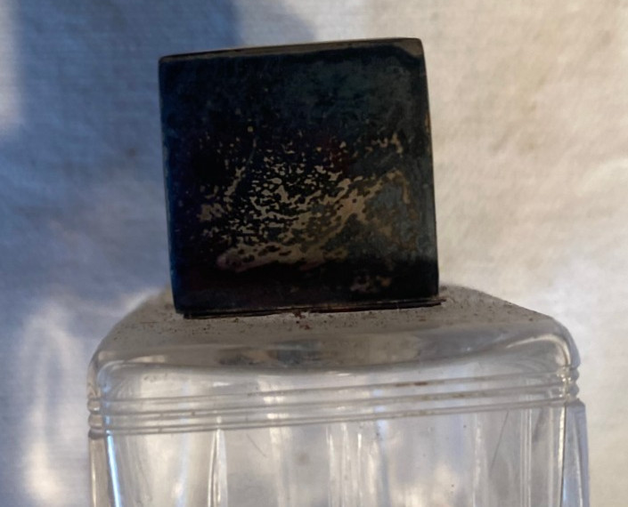 Sterling & Enamel Top Perfume Bottle w Etching & Dauber Insert