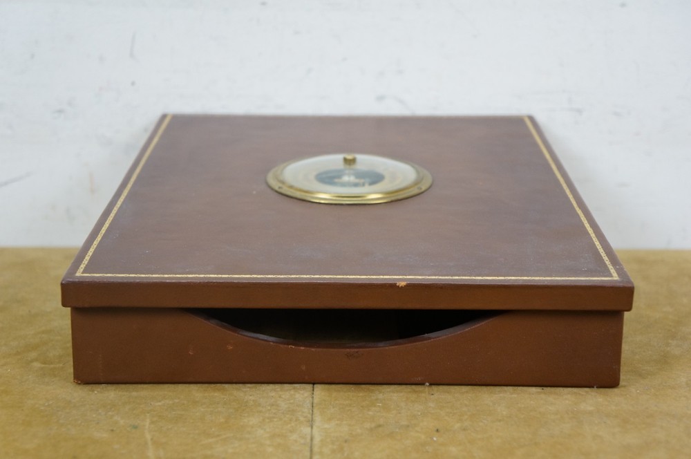 1952 Moco West German Leather Desktop Barometer Document Box 13"